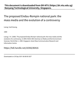 The Proposed Endau‑Rompin National Park: the Mass Media and the Evolution of a Controversy