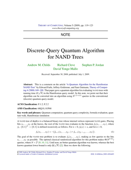 Discrete-Query Quantum Algorithm for NAND Trees