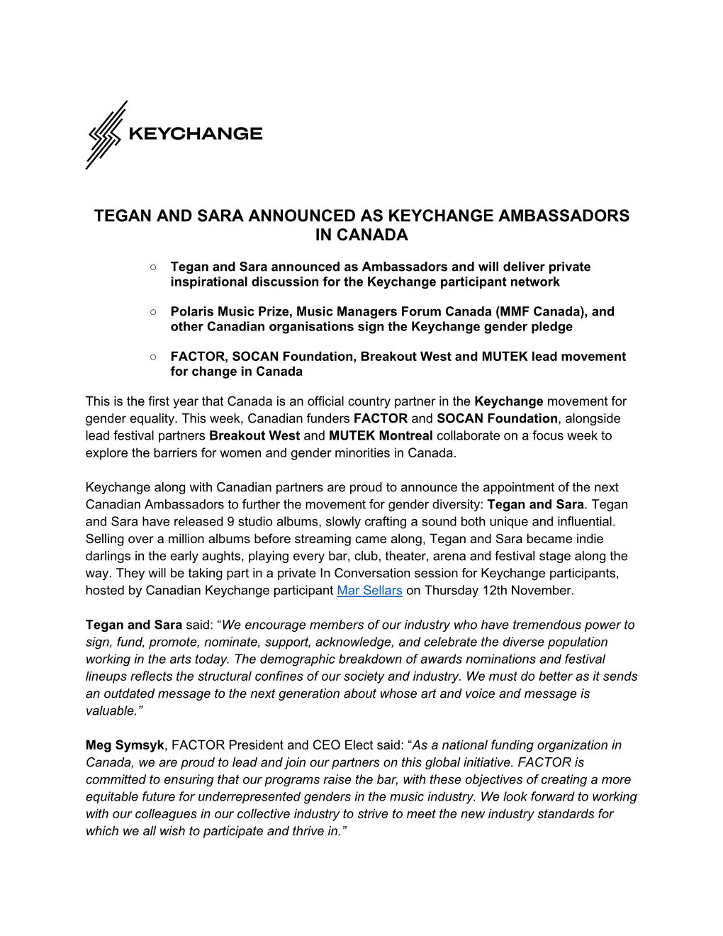 Tegan and Sara Announced As Keychange Ambassadors in Canada
