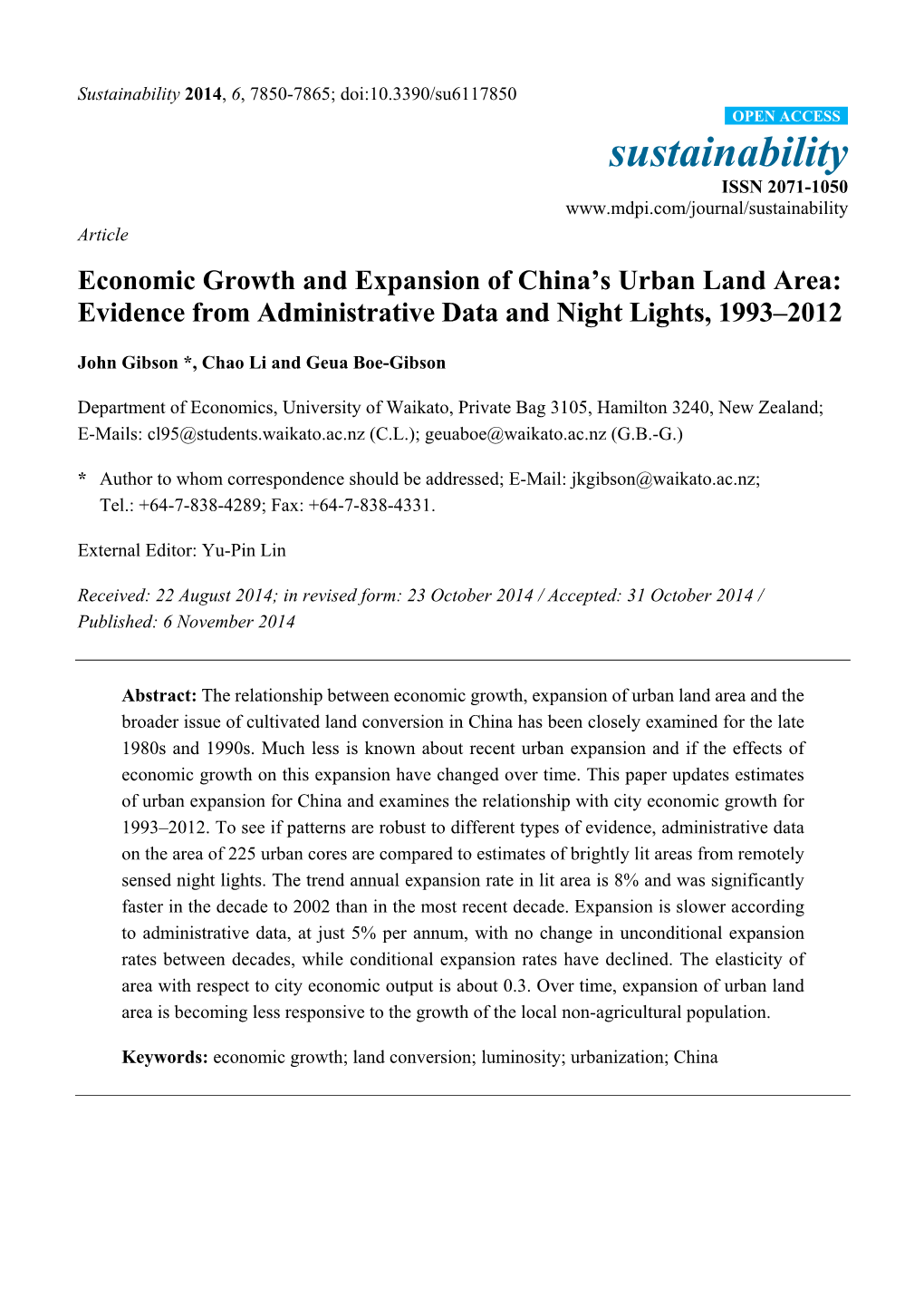 Economic Growth and Expansion of China's Urban Land Area