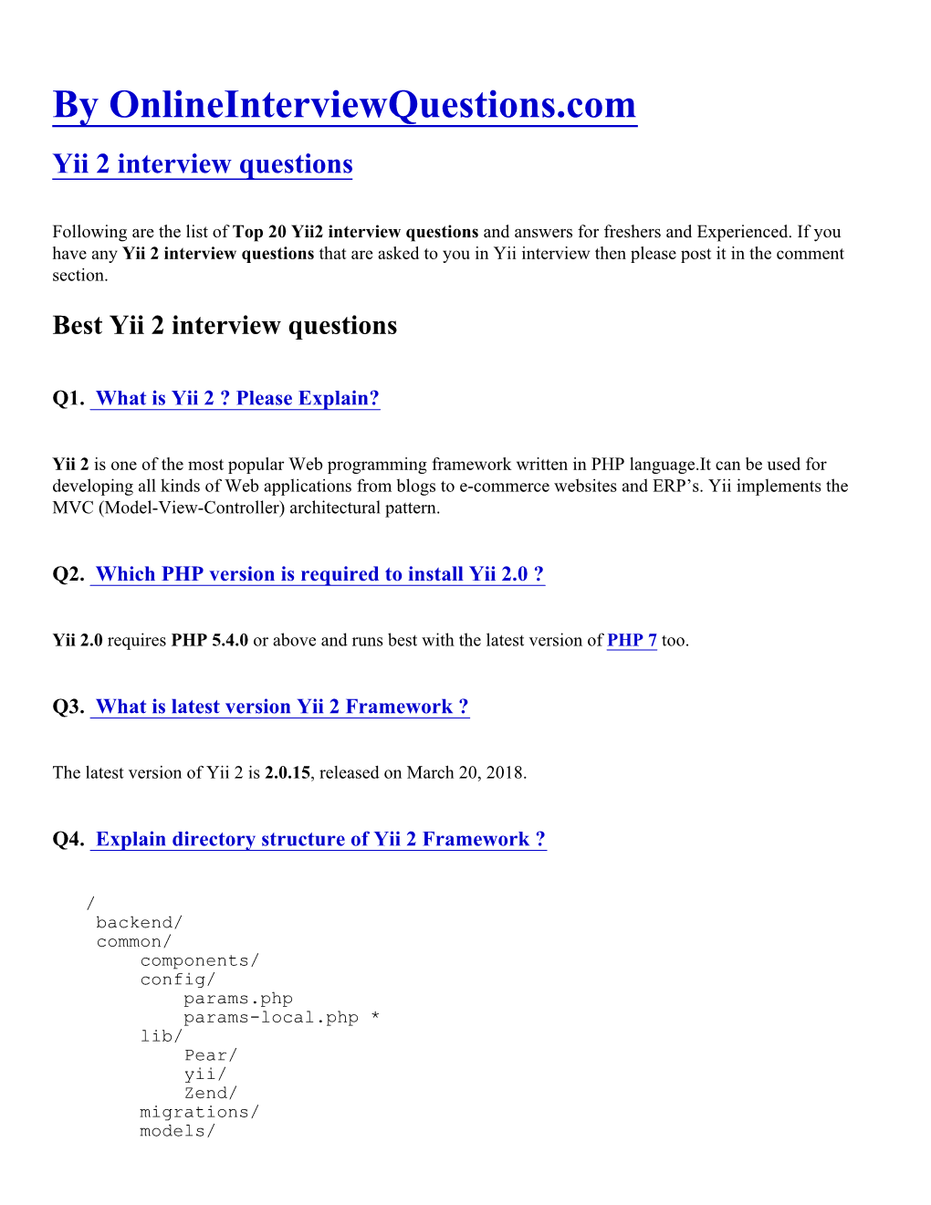 Yii 2 Interview Questions