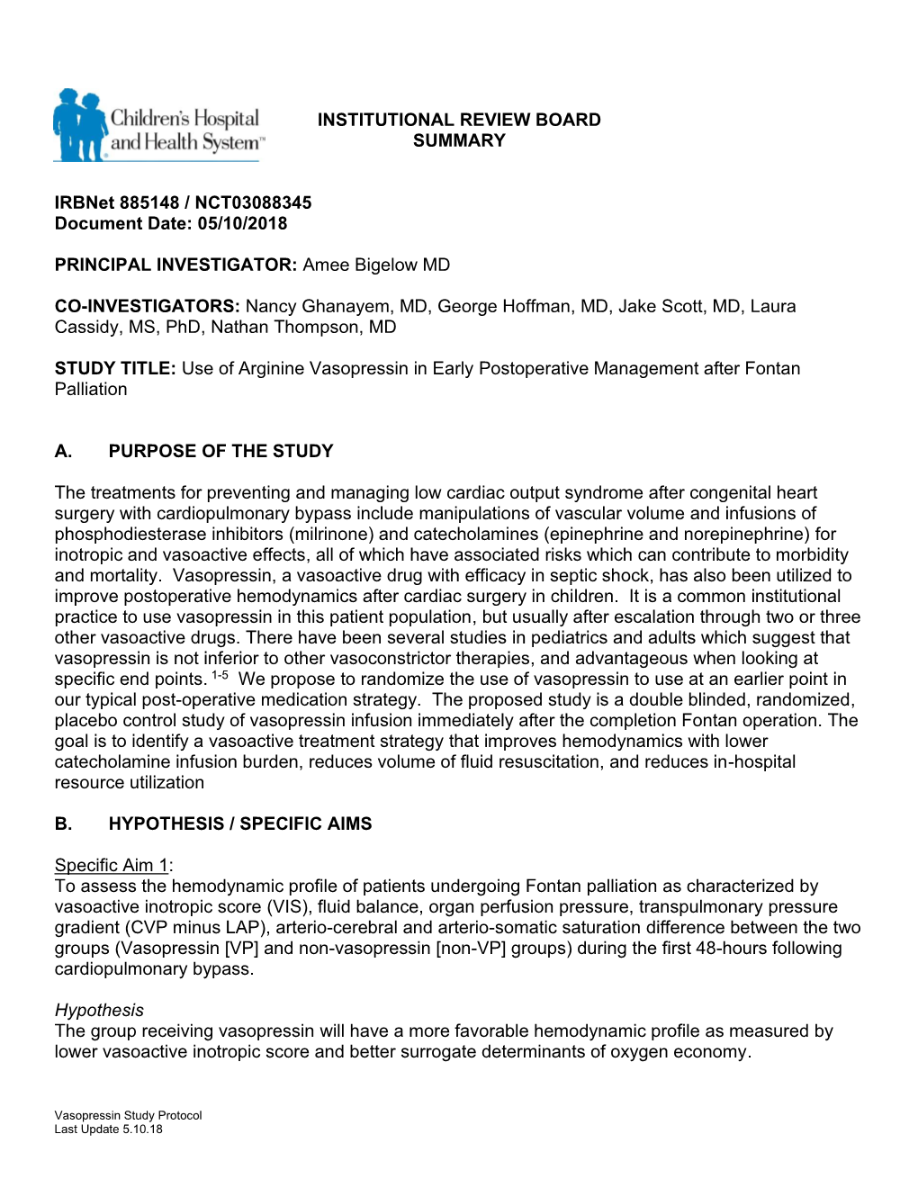 INSTITUTIONAL REVIEW BOARD SUMMARY Irbnet 885148