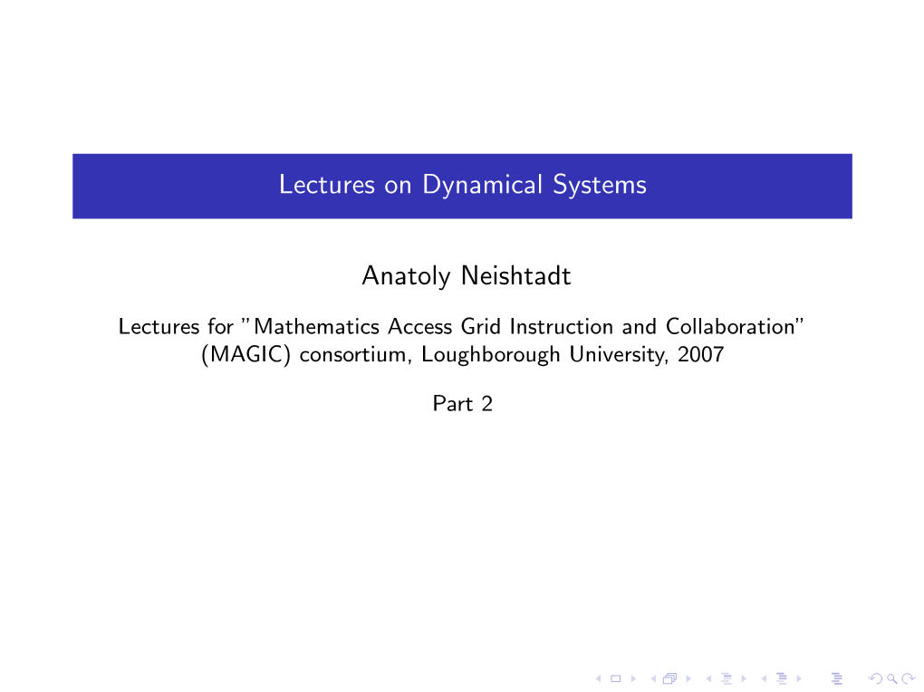 Lectures on Dynamical Systems