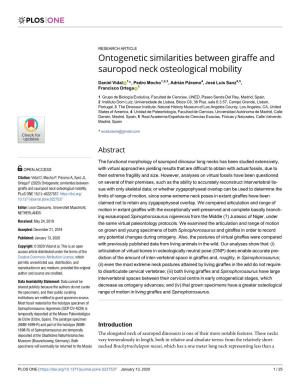 Ontogenetic Similarities Between Giraffe and Sauropod Neck Osteological Mobility