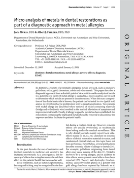Micro Analysis of Metals in Dental Restorations As Part of a Diagnostic Approach in Metal Allergies