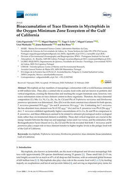 Bioaccumulation of Trace Elements in Myctophids in the Oxygen Minimum Zone Ecosystem of the Gulf of California