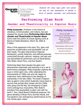 Performing Glam Rock Gender and Theatricality in Popular Music