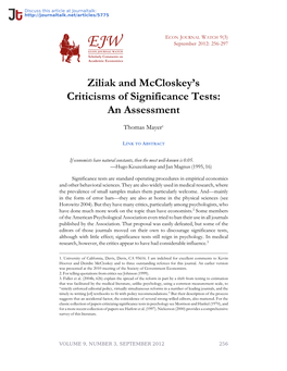 Ziliak and Mccloskey's Criticisms of Significance Tests