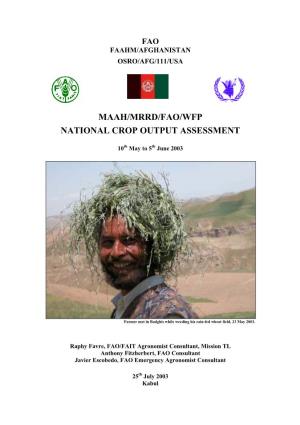Maah/Mrrd/Fao/Wfp National Crop Output Assessment