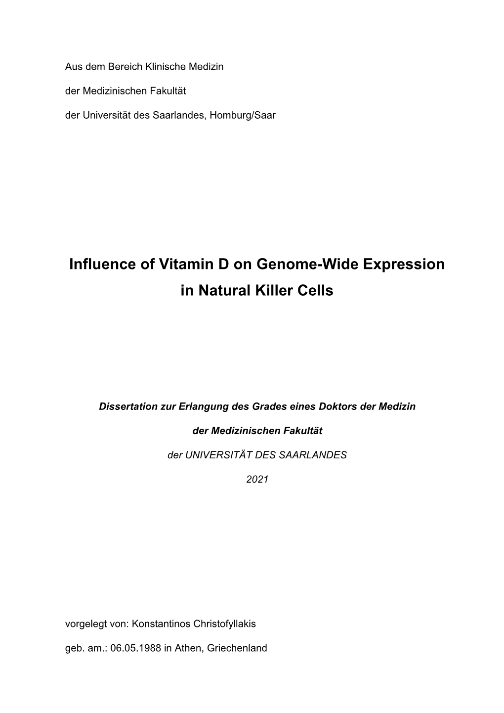 Influence of Vitamin D on Genome-Wide Expression in Natural Killer Cells