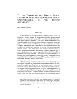 To the Terror of the People: Public Disorder Crimes and the Original Understanding of the Second