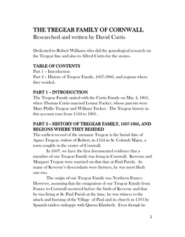 THE TREGEAR FAMILY of CORNWALL Researched and Written by David Curtis