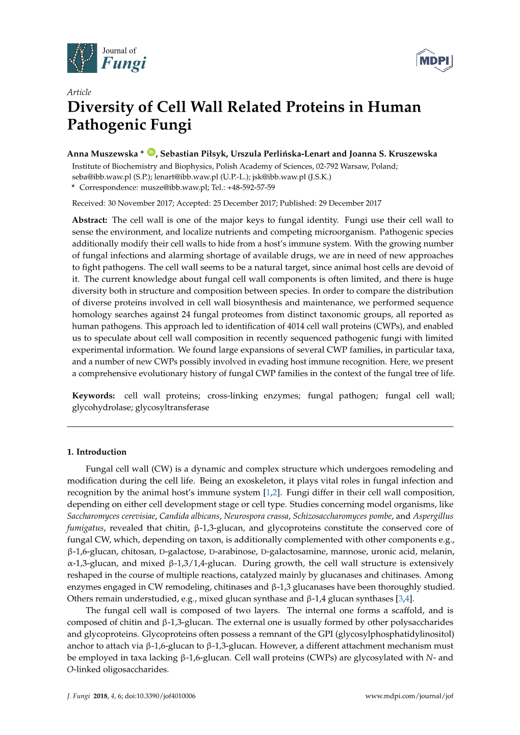 Diversity of Cell Wall Related Proteins in Human Pathogenic Fungi