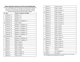 Kidron Mennonite Church Lent 2021 Gospel Reading Plan X Day