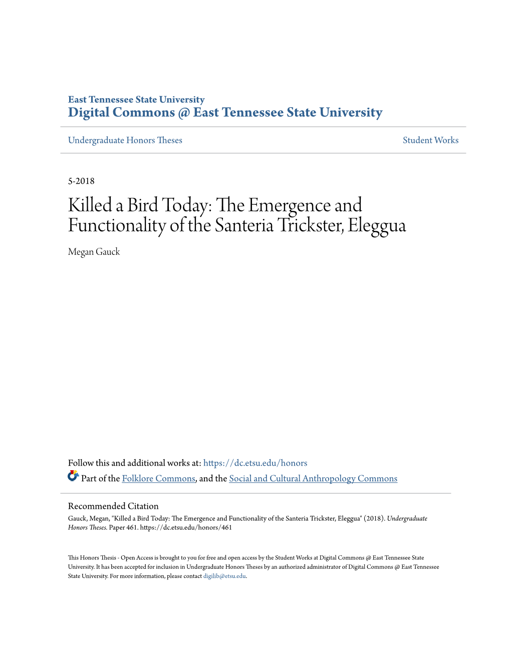 The Emergence and Functionality of the Santeria Trickster, Eleggua