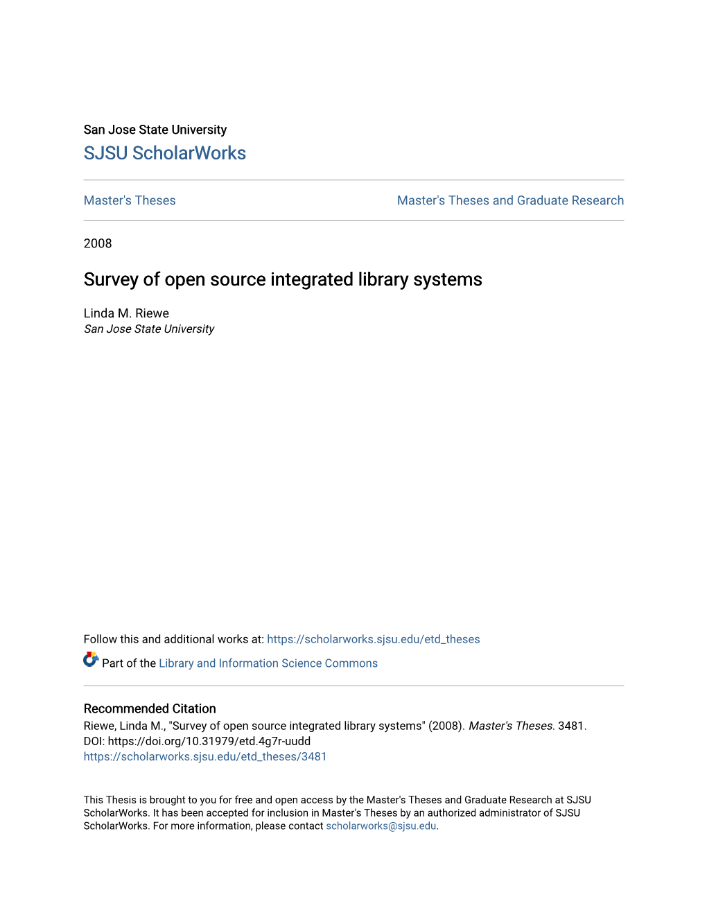 Survey of Open Source Integrated Library Systems