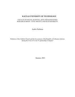 Relations of the Catholic Church and the Government of the Republic of Lithuania Relations During the Crisis of Covid-19: Partnership Or Dispute?