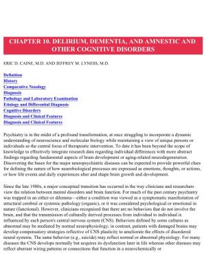Chapter 10. Delirium, Dementia, and Amnestic and Other Cognitive Disorders