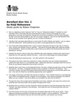 Barefoot Gen Vol. 1 by Keiji Nakazawa Study Guide by Robyn Chapman