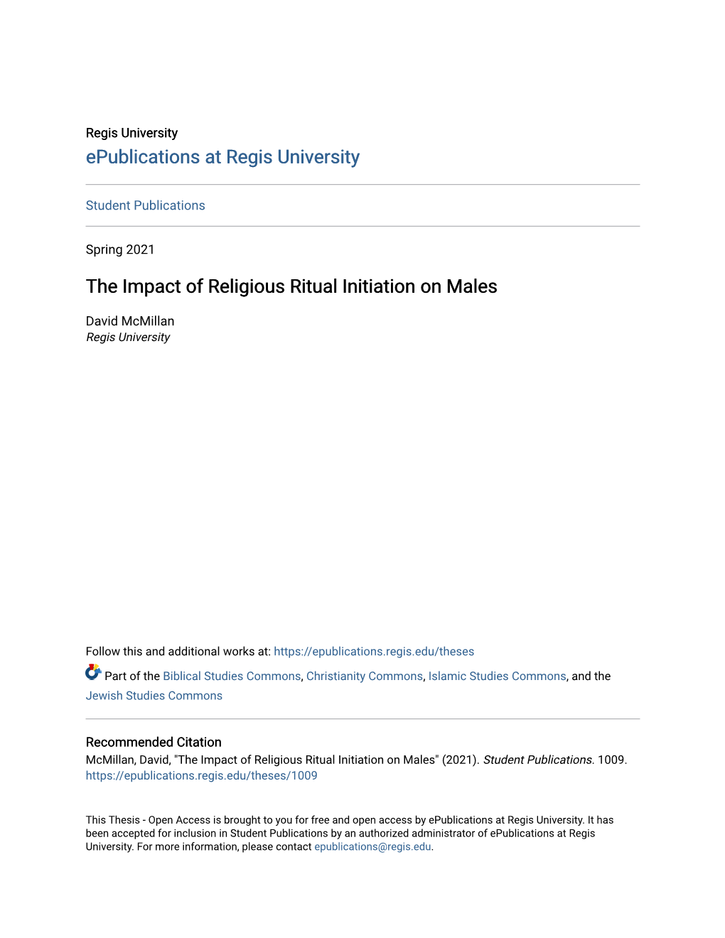 The Impact of Religious Ritual Initiation on Males