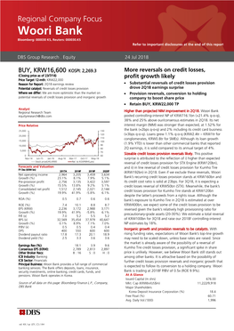 Woori Bank Bloomberg: 000030 KS, Reuters: 000030.KS Refer to Important Disclosures at the End of This Report