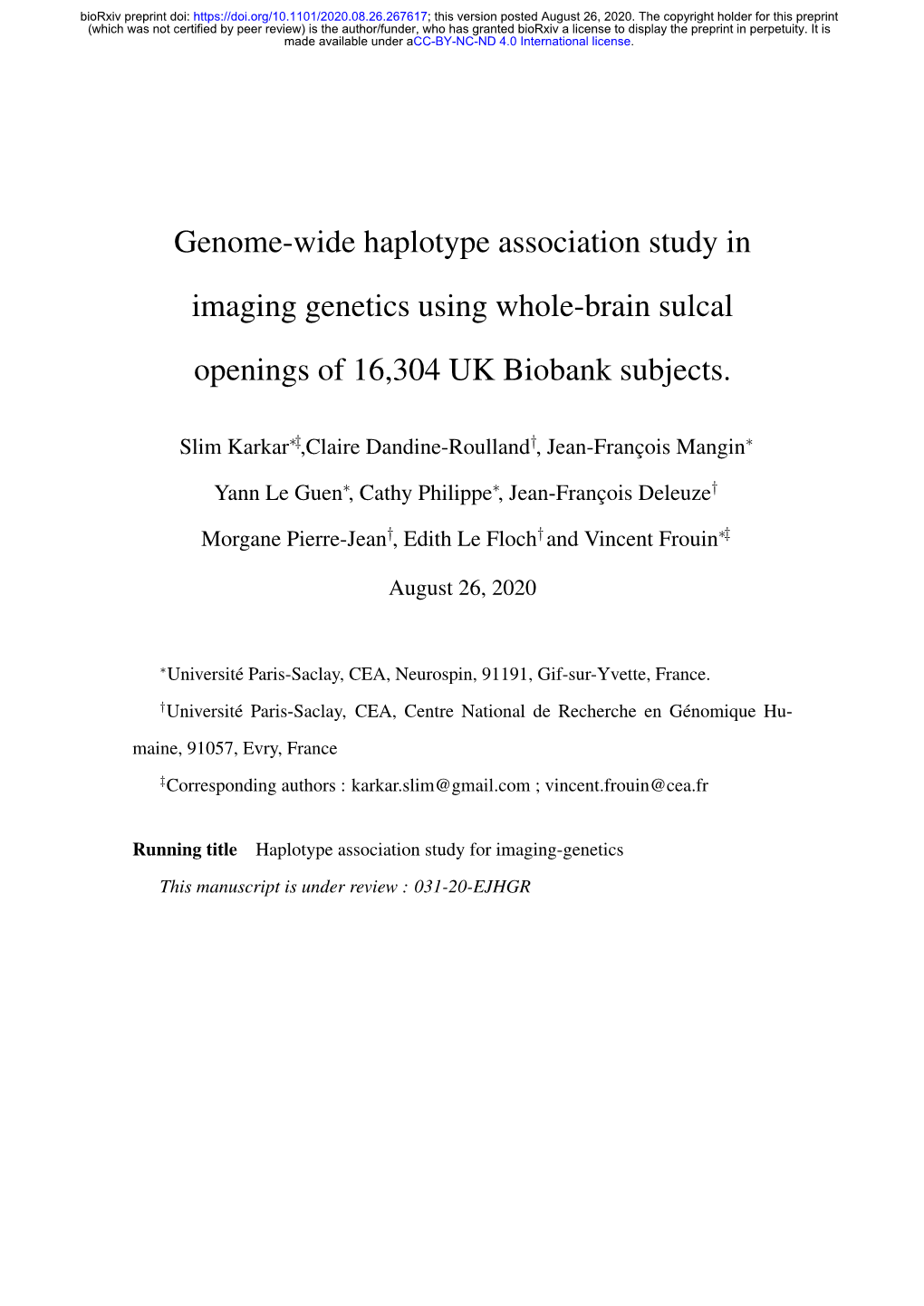 Genome-Wide Haplotype Association Study in Imaging Genetics Using Whole-Brain Sulcal Openings of 16,304 UK Biobank Subjects