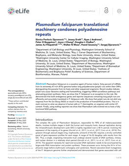 Plasmodium Falciparum Translational Machinery Condones