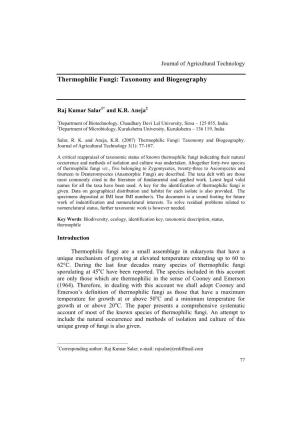 Thermophilic Fungi: Taxonomy and Biogeography