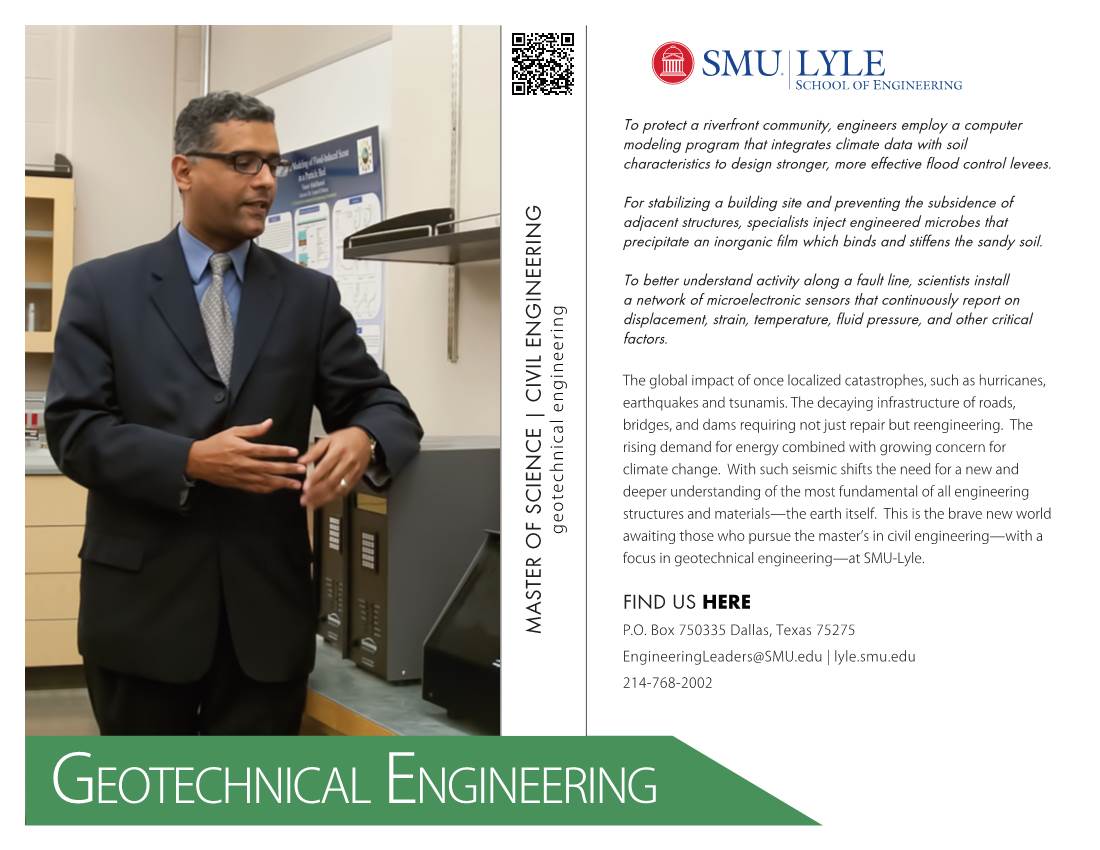 Geotechnical Engineering Awaiting Those Who Pursue the Master’S in Civil Engineering—With a Focus in Geotechnical Engineering—At SMU-Lyle