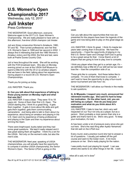 Juli Inkster Press Conference Week