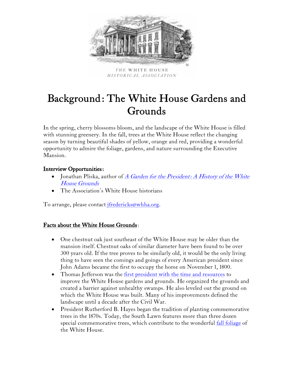 Background: the White House Gardens and Grounds