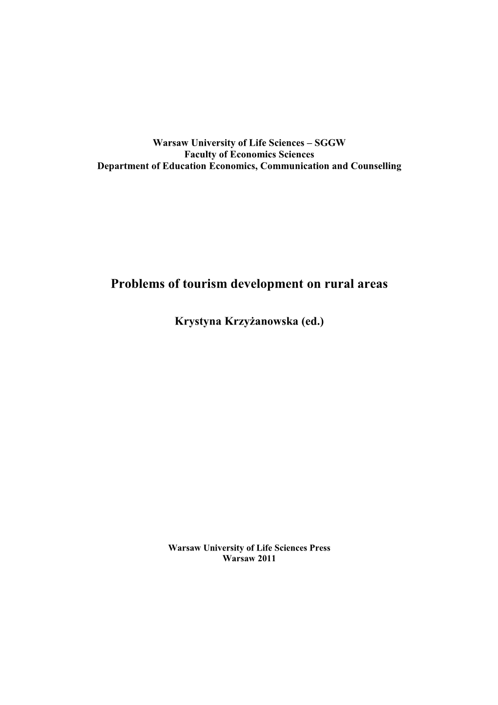 Problems of Tourism Development on Rural Areas