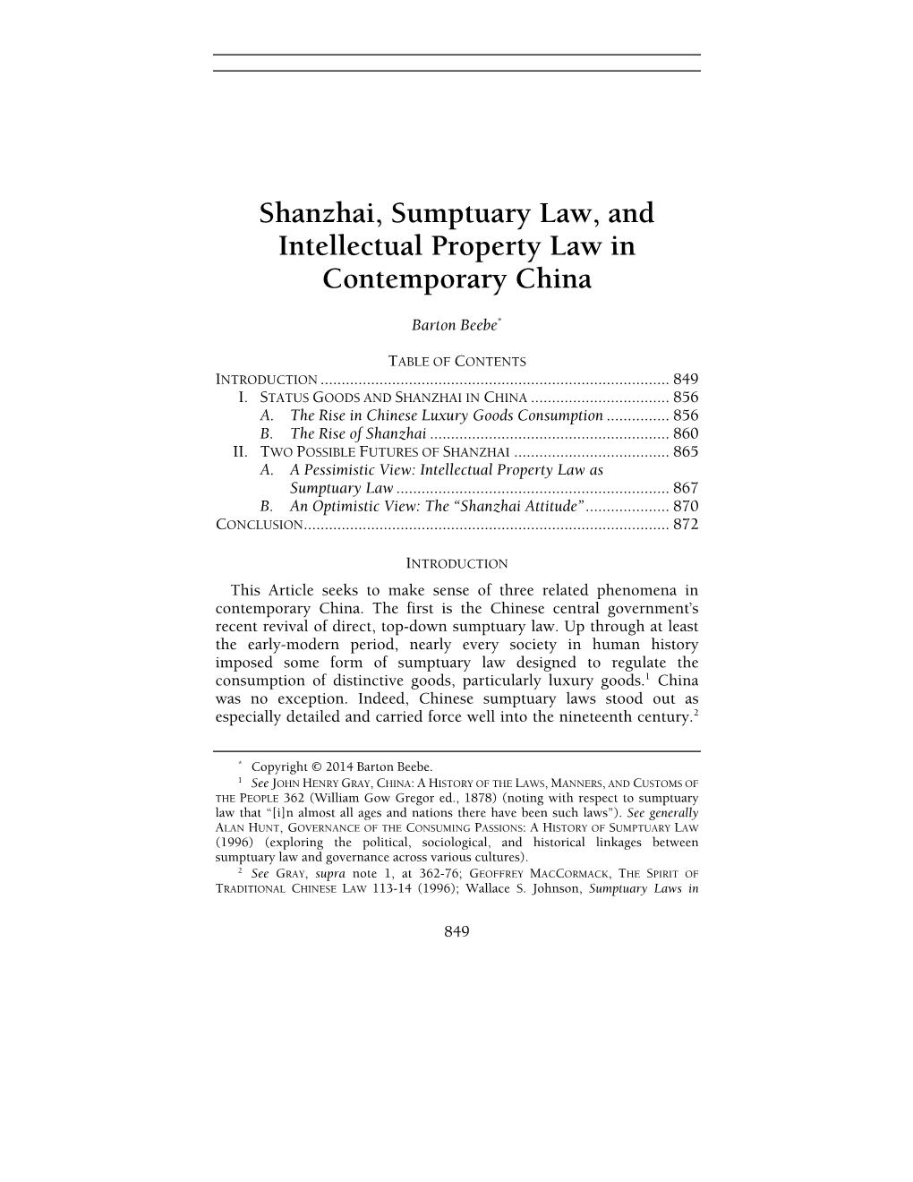 Shanzhai, Sumptuary Law, and Intellectual Property Law in Contemporary China