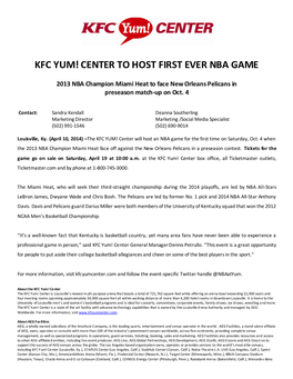 Kfc Yum! Center to Host First Ever Nba Game