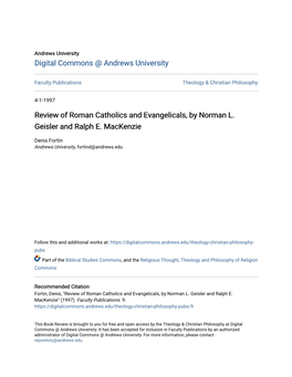 Review of Roman Catholics and Evangelicals, by Norman L. Geisler and Ralph E