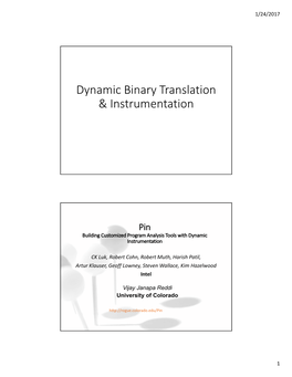 Dynamic Binary Translation & Instrumentation