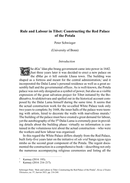 Rule and Labour in Tibet: Constructing the Red Palace of the Potala