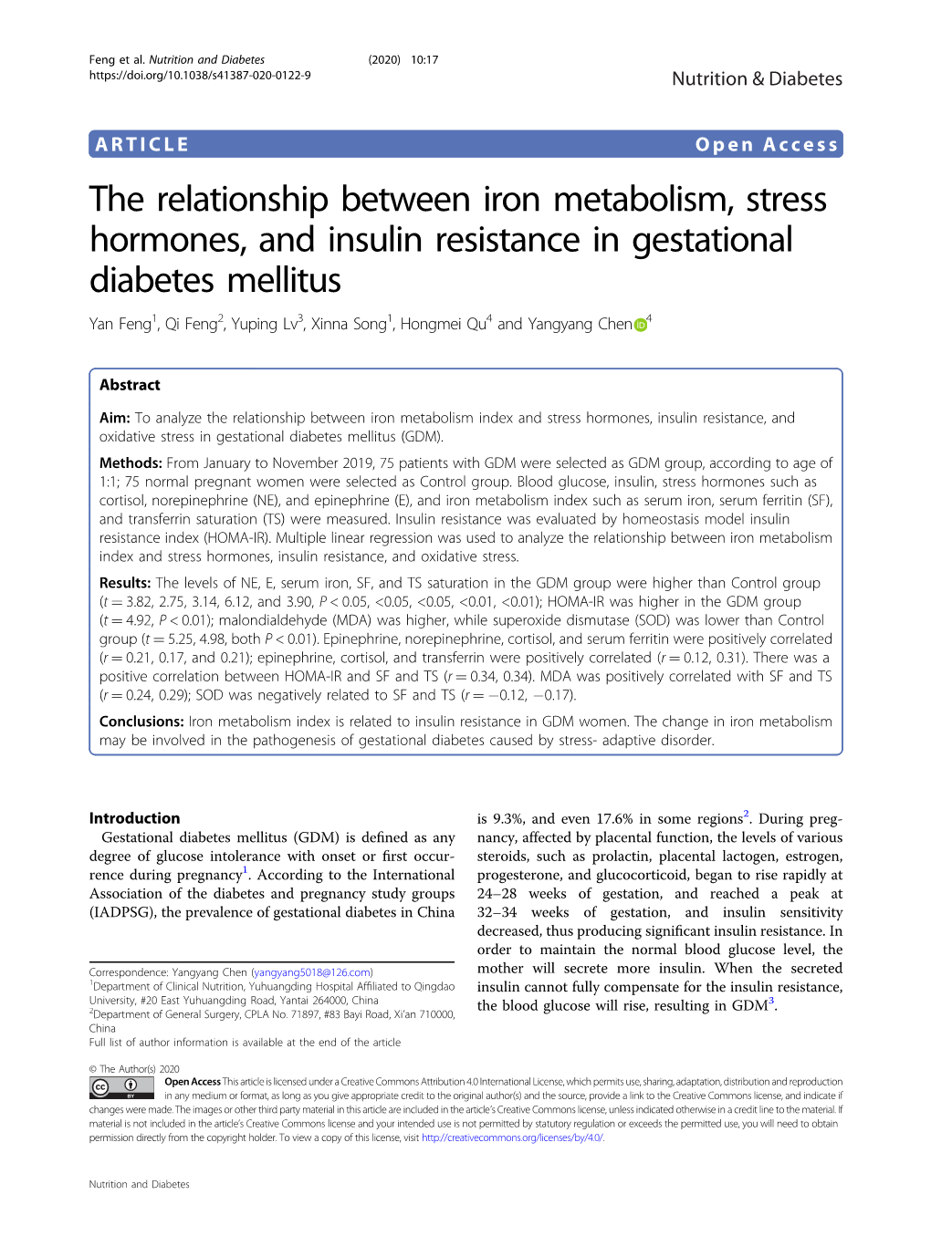 The Relationship Between Iron Metabolism, Stress Hormones, And