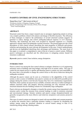 Passive Control of Civil Engineering Structures