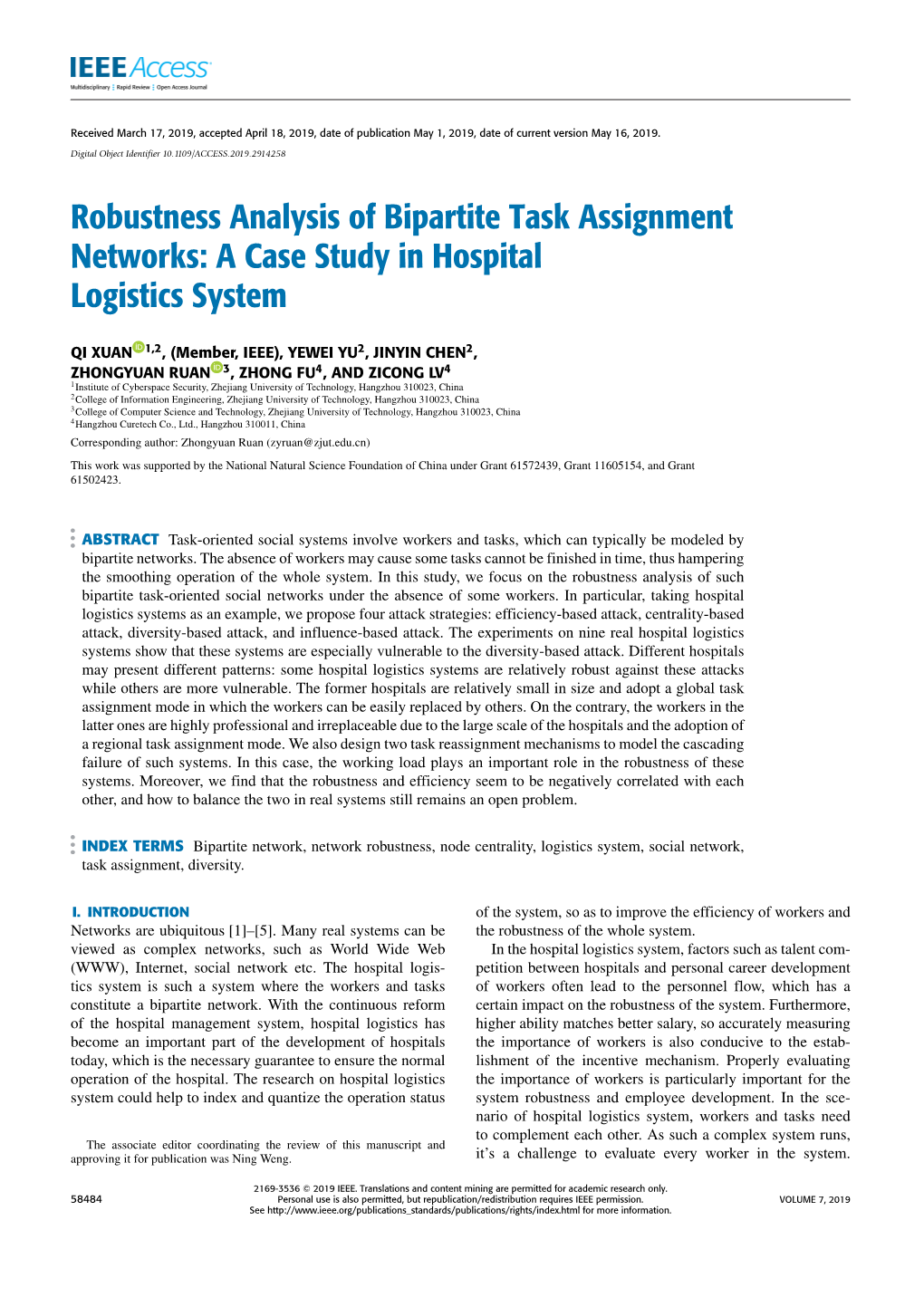 Robustness Analysis of Bipartite Task Assignment Networks: a Case Study in Hospital Logistics System