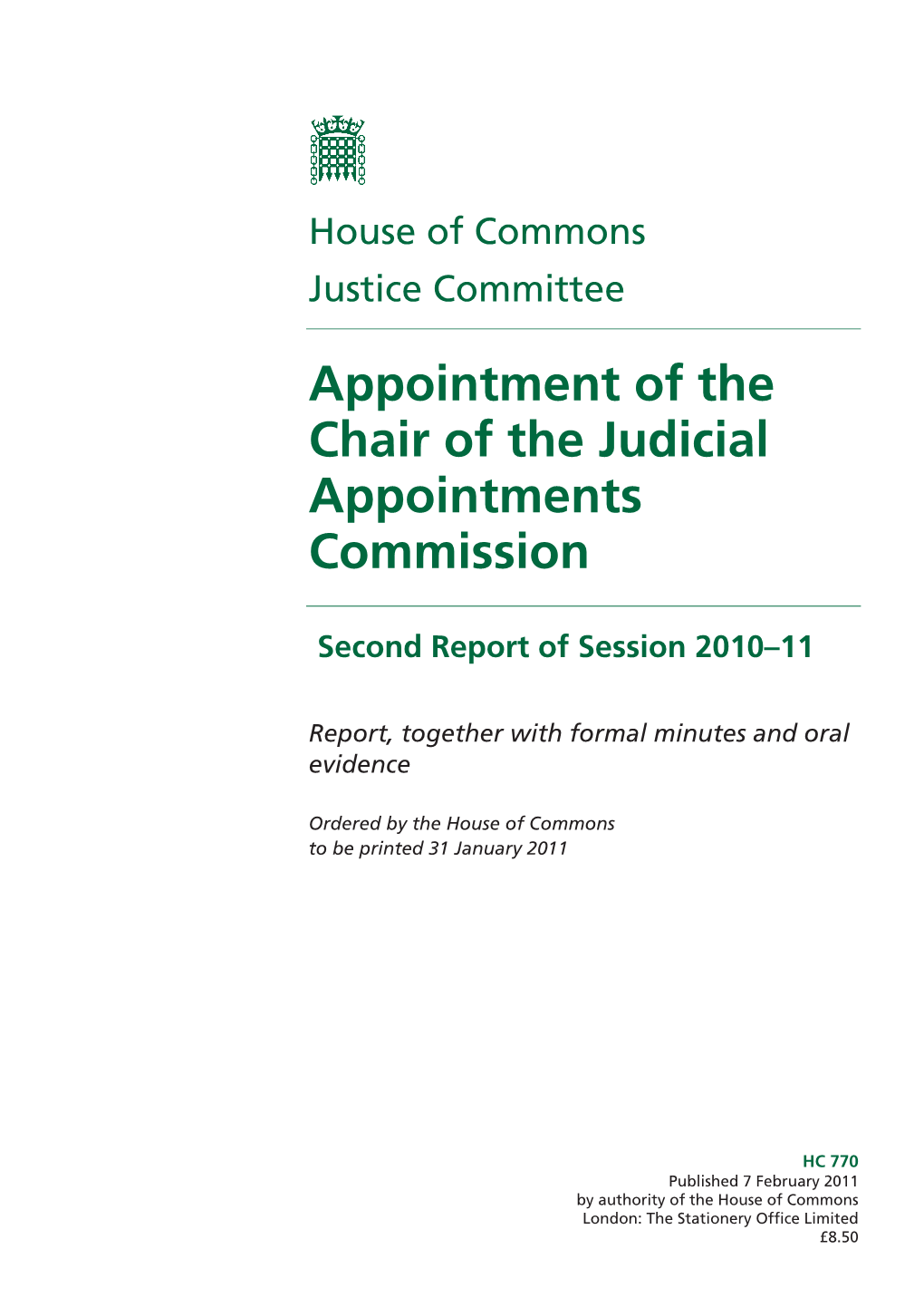 Appointment of the Chair of the Judicial Appointments Commission