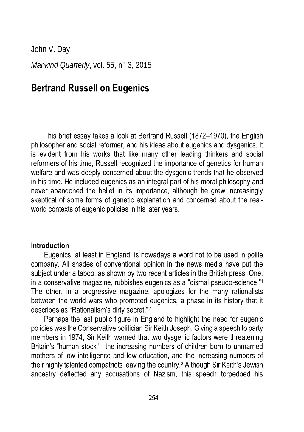 Bertrand Russell on Eugenics