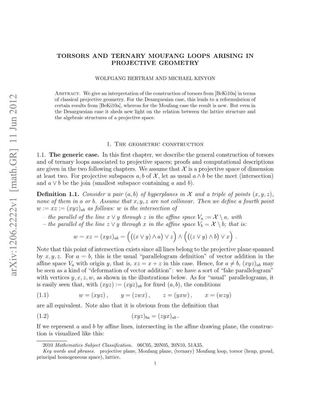 Torsors and Ternary Moufang Loops Arising in Projective Geometry