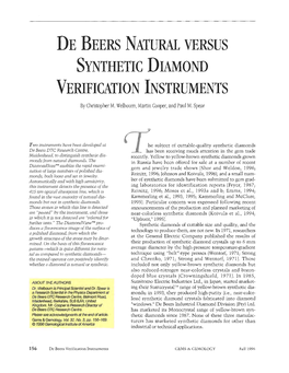 De Beers Natural Versus Synthetic Diamond Verification Instruments