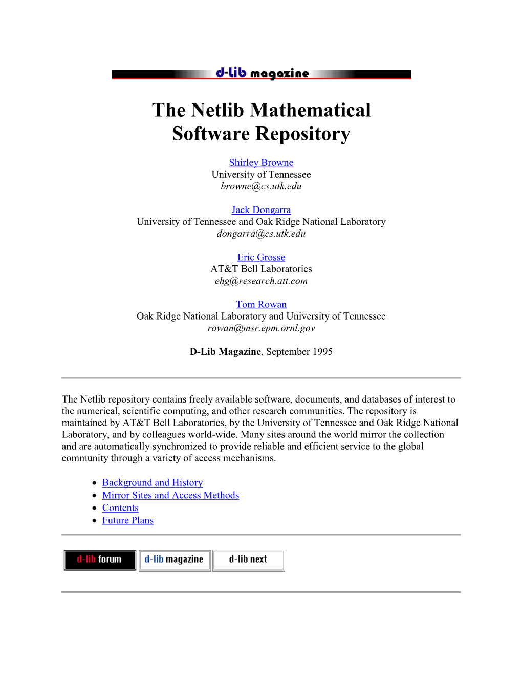 The Netlib Mathematical Software Repository