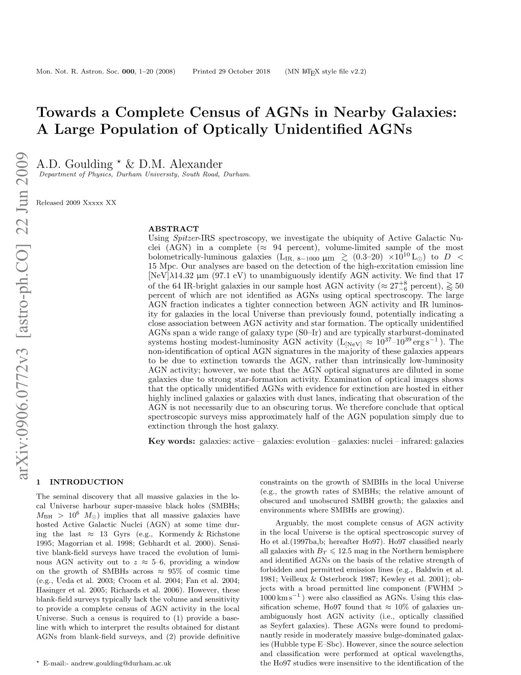 Towards a Complete Census of Agns in Nearby Galaxies