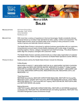 Nestlé Usa Sales