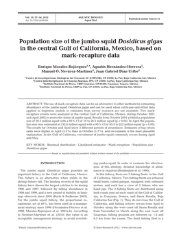 Population Size of the Jumbo Squid Dosidicus Gigas in the Central Gulf of California, Mexico, Based on Mark-Recapture Data