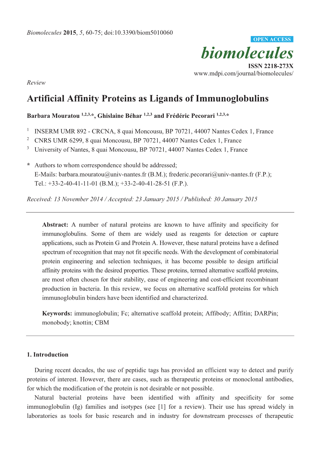 Artificial Affinity Proteins As Ligands of Immunoglobulins