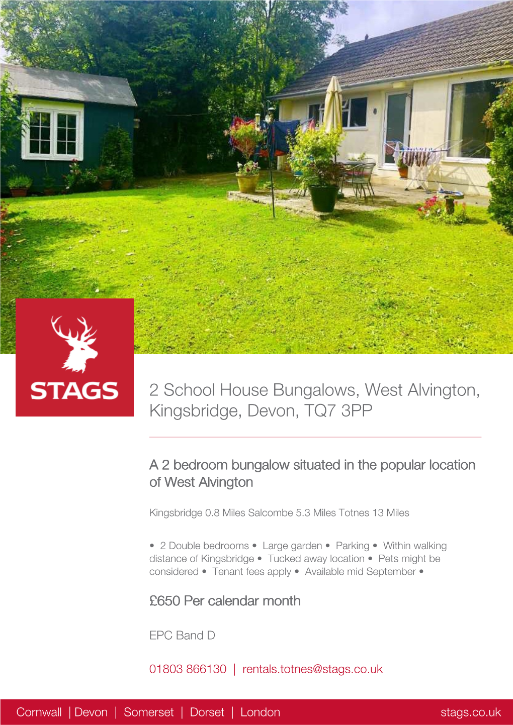 2 School House Bungalows, West Alvington, Kingsbridge, Devon, TQ7 3PP